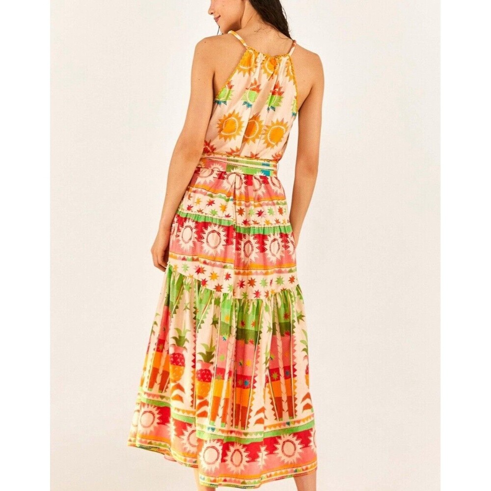 Anthropologie Farm Rio Maxi Dress Boho Vacay Pineapple Halter Preppy Sz M NWT - Picture 3 of 14
